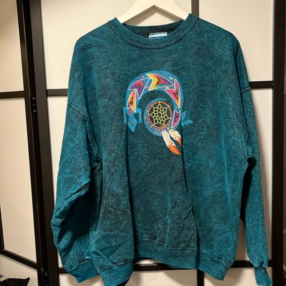 Vintage 1998 Lizard Dream Catcher Tie Dye Sweater Hanes Tagged Unisex Size XXL